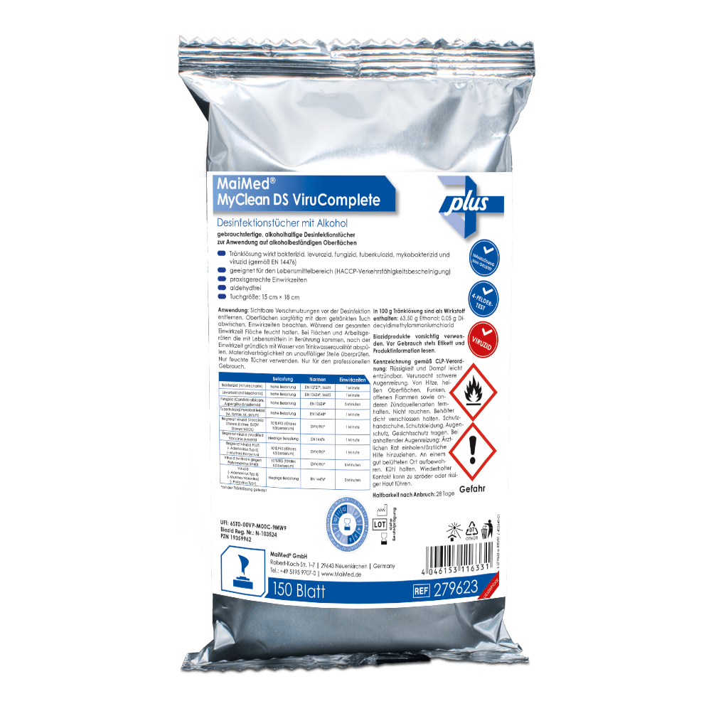 MaiMed MyClean DS ViruComplete Refill, soaked-neutral 15x18cm | Pack (120 pieces) 