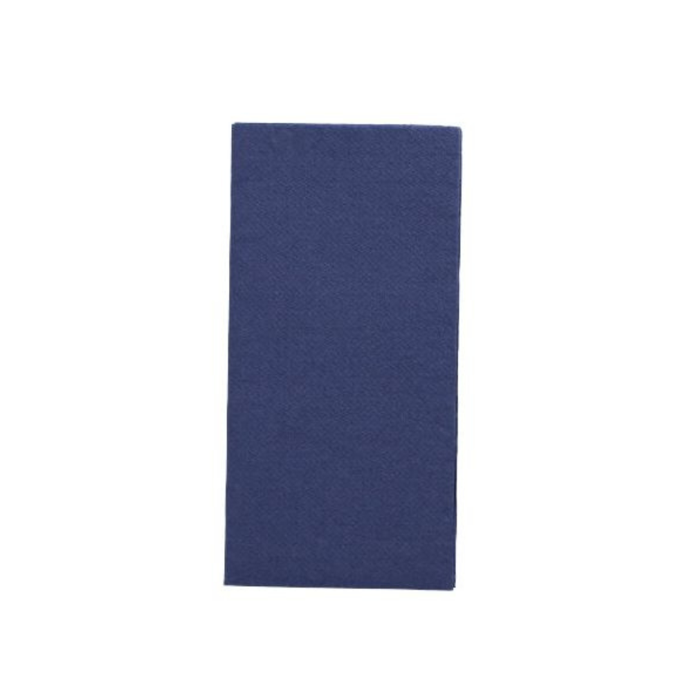 A rectangular, dark blue napkin from the "DAILY Collection" by PAPSTAR GmbH in the format 32 cm x 32 cm with 1/8 folding is presented vertically on a plain white background and adds a touch of sustainable coziness to any table decoration.