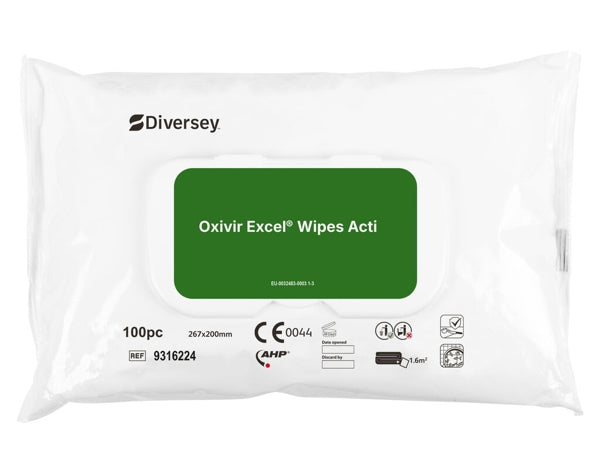 DIVERSEY OXIVIR® Excel Wipe Disinfection towels with a wide range of effects | Package (100 towels)