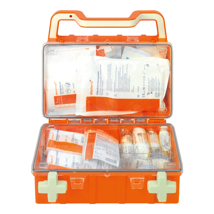 First aid kit orange DYNAMIC-GLOW S standard DIN 13157 | Suitcase (1 piece)