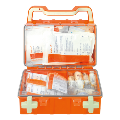 First aid kit orange DYNAMIC-GLOW S standard DIN 13157 | Suitcase (1 piece)