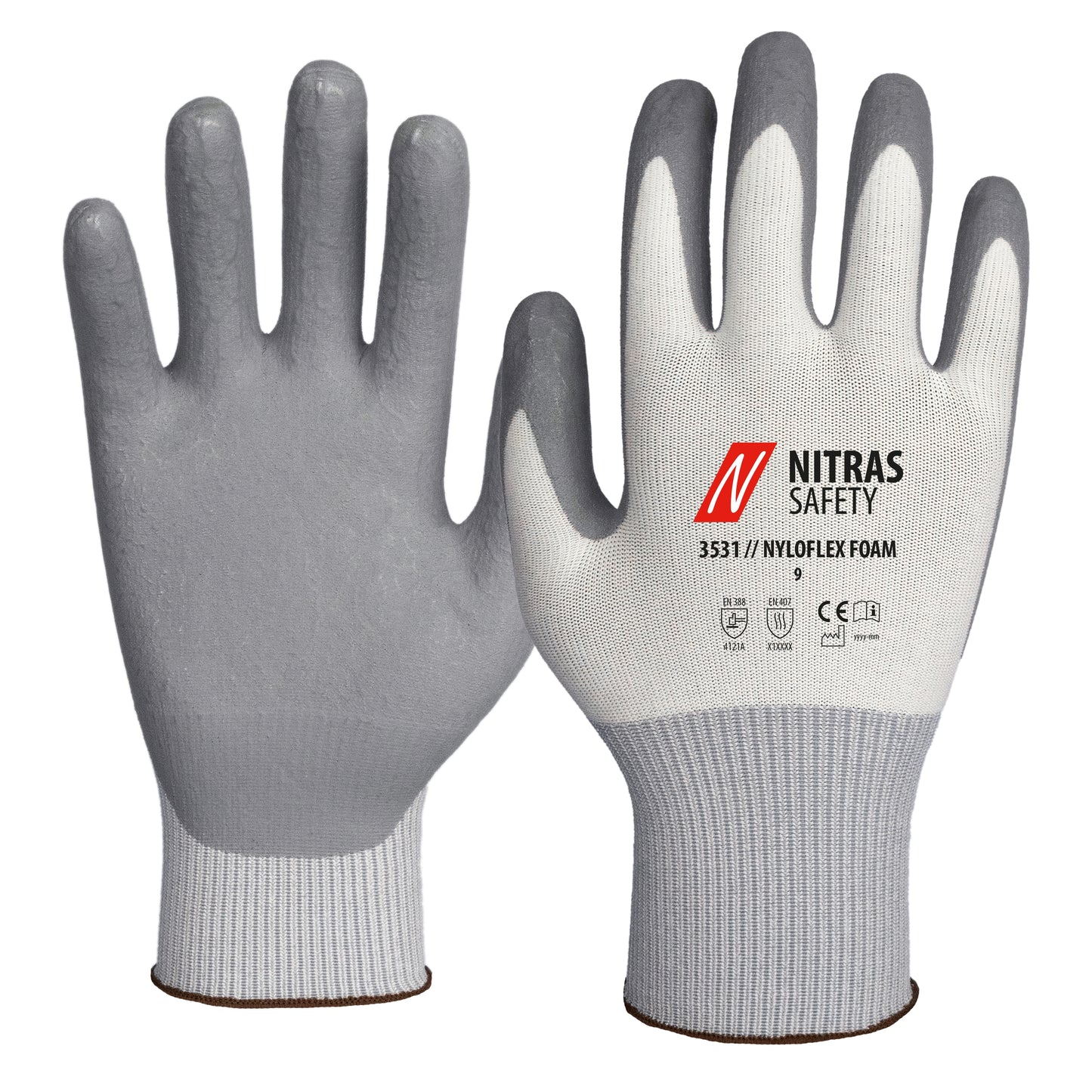 NITRAS NYLOFLEX FOAM, assembly gloves, white / gray