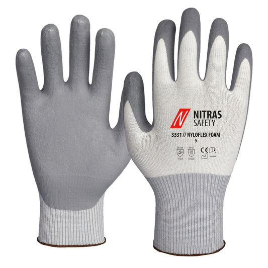NITRAS NYLOFLEX FOAM, assembly gloves, white / gray