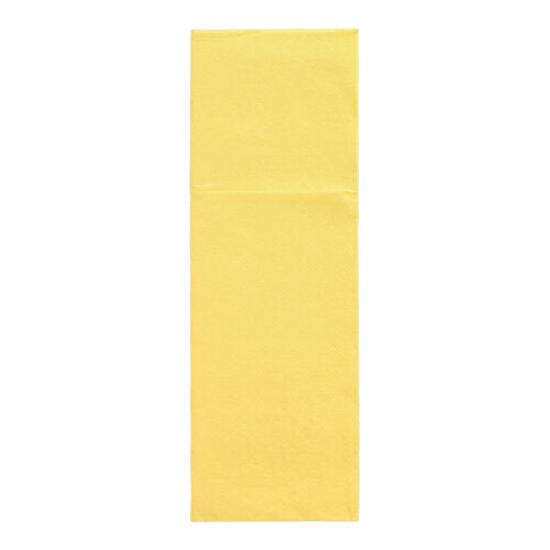 A rectangular yellow paper napkin from the PAPSTAR 50 napkins "DAILY Collection" (48 cm x 30 cm, cutlery fold) from PAPSTAR GmbH, unfolded and presented on a white background.