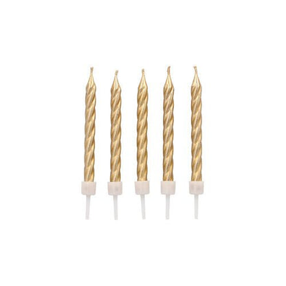 Twelve PAPSTAR 6 cm birthday candles with holders from PAPSTAR GmbH are arranged in a row on a white background.