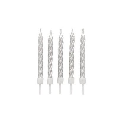 Twelve PAPSTAR 6 cm birthday candles with holder from PAPSTAR GmbH are arranged in a row against a plain white background.
