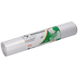 Pictured is a pack of 50 transparent DEISS 39001 garbage bags (320+320x740 mm) from EMIL DEISS KG. The packaging features green and orange labels with German text and a hand graphic for easy bag removal.