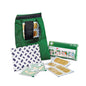 The Orkla Wound Care AB First Aid Kit SMALL (1 piece) contains bandages, plasters, antiseptic wipes, and an illustrated guide in a compact green emergency bag on a white background.
