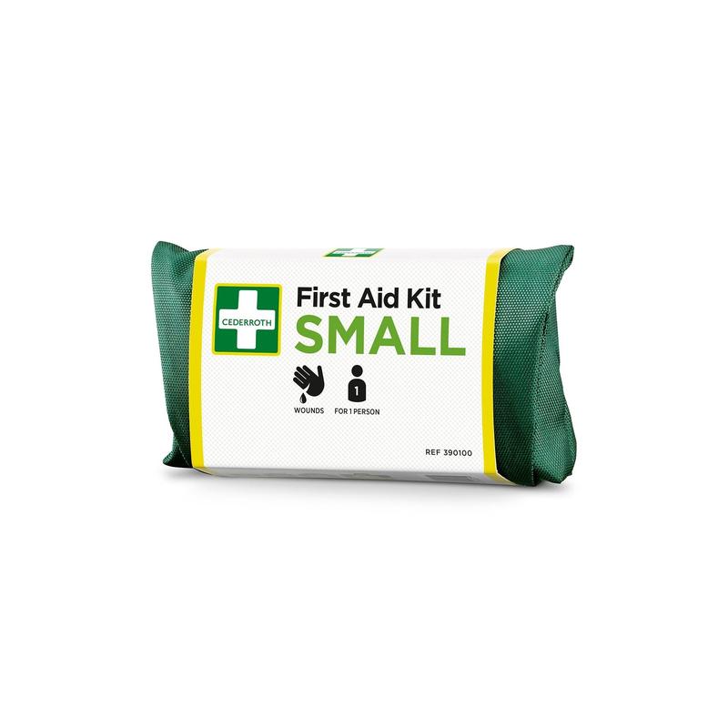 The Orkla Wound Care AB First Aid Kit SMALL | Package (1 piece) is a compact, green-white first aid kit for wounds and individual use, with hand and person symbols on the packaging.
