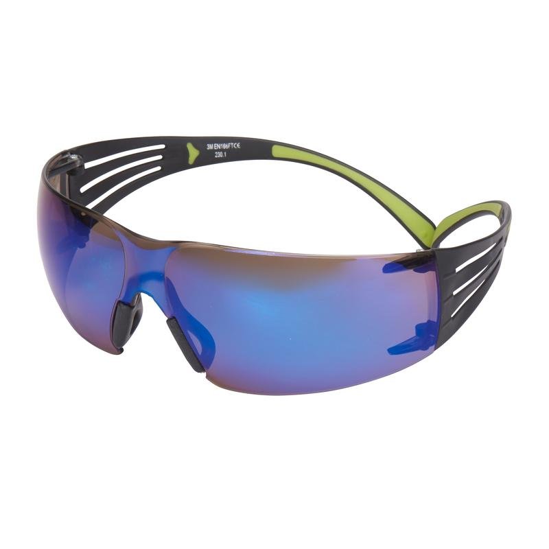 3M™ SecureFit™ 400 safety glasses, black/green temples, anti-scratch coating, blue lens, mirrored, SF408AS-EU | Pack (1 piece)