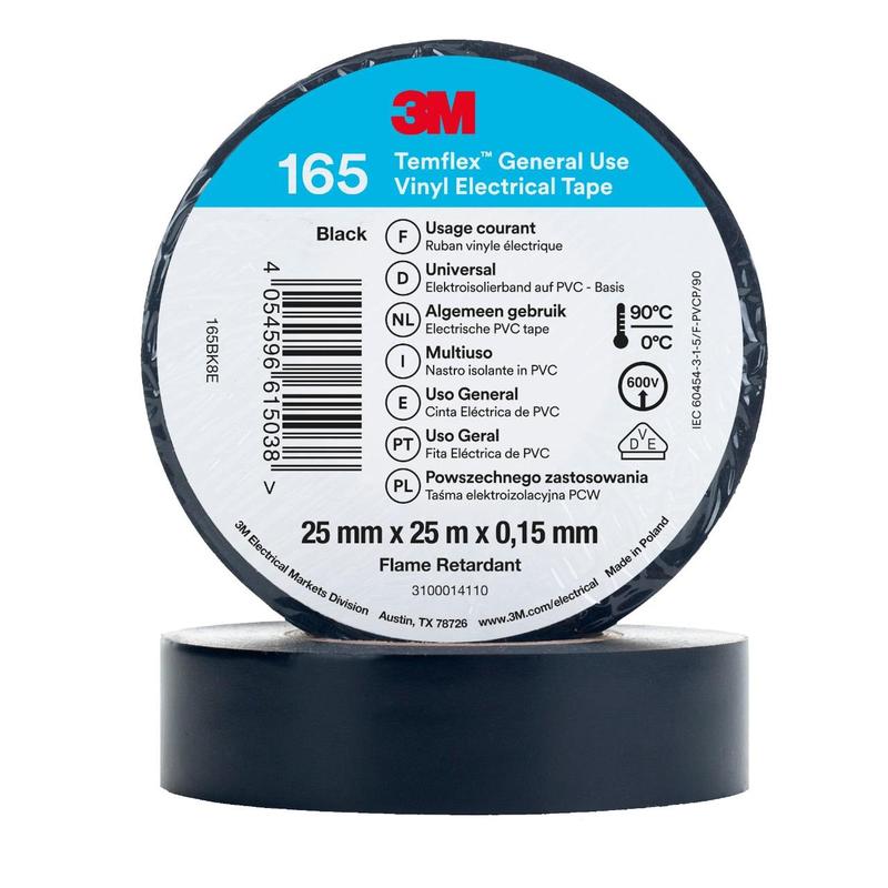 3M™ Temflex™ Vinyl Electrical Tape 165, Black