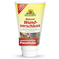 Eine weiße Tube Neudorff Shop Malusan Wundverschluss, ein Wundverschlussmittel für Schnittwunden an verholzten Pflanzen, ist mit deutschem Text, Abbildungen von Baumrinde und Pinsel, gelben und roten Etiketten und einem Sonnenblumenlogo am oberen Rand versehen.