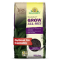 Ein 20-Liter-Sack Neudorff Shop NeudoHum Grow All-Mix-Erde ist in einer braunen, lila und gelben Verpackung mit der Aufschrift "Optimal für Cannabis" abgebildet, die schnelles Wachstum, organische Mischung und verbesserte Blütenbildung mit Cannabisblättern hervorhebt.