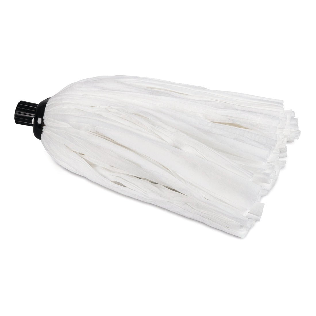 A Nölle Profi Brush replacement mop, antibacterial (1 piece, polybag), lies on the side with white strands and a black collar. From Nölle Profi Brush Bürsten- & Pinseltechnik e.K., it ensures hygienic cleaning.