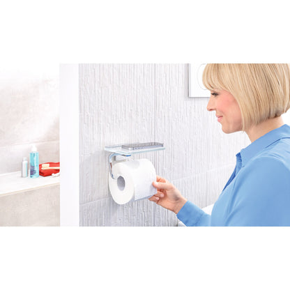 tesa DELUXXE Toilettenpapierhalter mit Ablage, inkl. Klebelösung – Anwendung