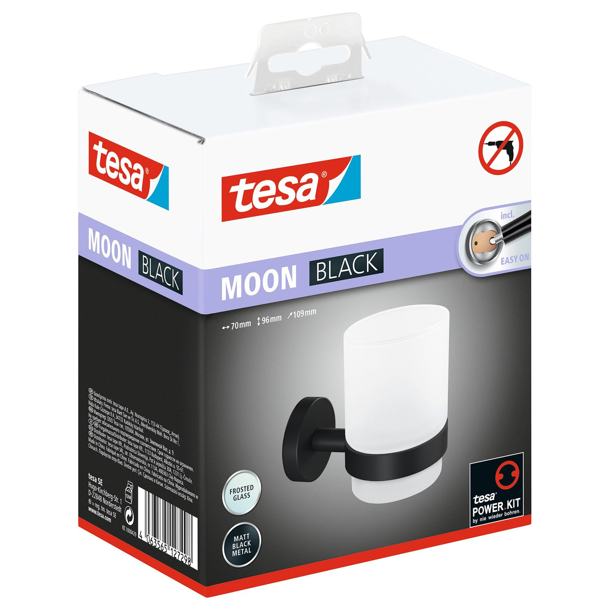 tesa MOON BLACK Zahnputzbecher Halter, schwarz matt, inkl. Klebelösung