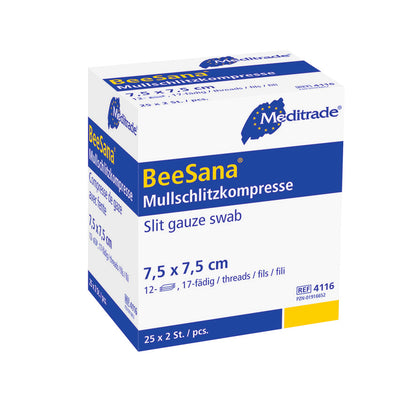 BeeSana® gauze slot compress, sterile, 12-fold (50 pieces)