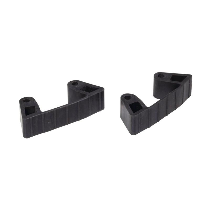 A black replacement rubber bracket from Diversey Deutschland GmbH & Co. OHG, suitable for items 7517427, 7517310, 7511293. Made of robust replacement rubber plastic with ribbed sides, angled arms, and two mounting holes. Package (1 piece).
