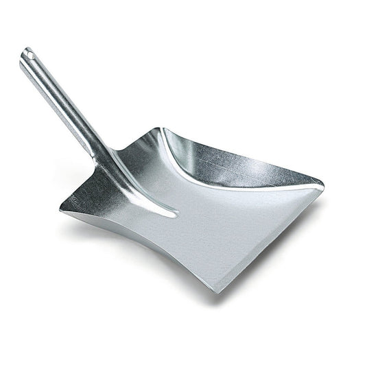 The Nölle Profi Brush galvanized metal dustpan (39x24 cm, Düll handle) from Nölle Profi Brush Bürsten- & Pinseltechnik e.K. features a short, angled handle, raised edges, and a hanging hole—pictured against a plain white background.