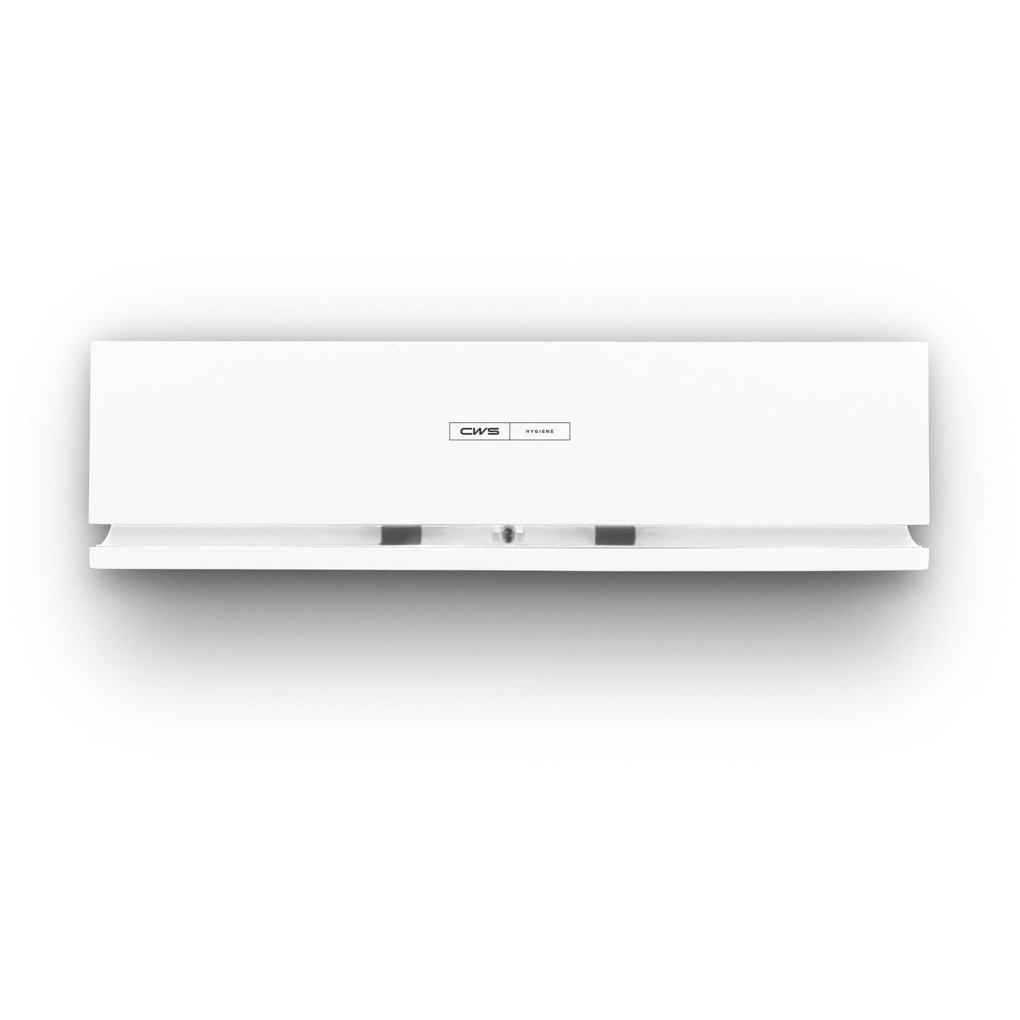 A white, rectangular, wall-mounted paper towel dispenser with the "CWS" logo perfectly matches the CWS ParadiseLine Air Bar fragrance dispenser plastic, white, and ensures a modern and coherent restroom image.