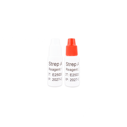 The Altruan Strep A - Bisaf Professional 1 Test (1 unit) contains two small reagent vials for Strep A testing; one with a white cap ("Reagent 1") and one with a red cap ("Reagent 2"), both with the lot number and expiration date printed on the white label.