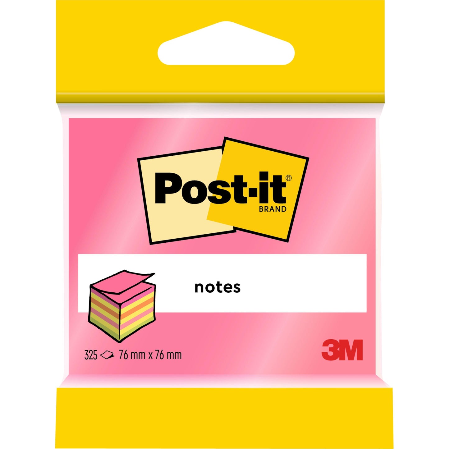 Eine Packung Post-it® Notes Würfel von 3M Deutschland GmbH bietet 325 rosa und gelbe Zettel (76 mm x 76 mm) pro Block. Sie sind ideal für den Büroalltag und bestehen aus 100% PEFC-zertifiziertem Papier (SGSCH-PEFC-COC-110078).
