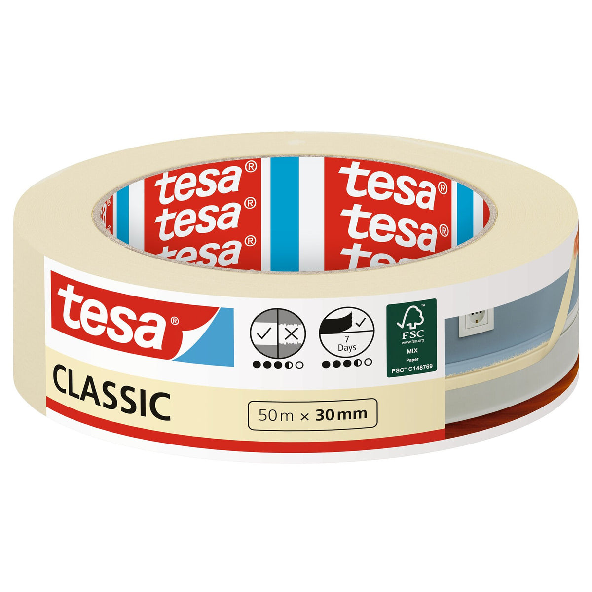 tesa 52805 Malerband Classic, 50 m x 30 mm, braun
