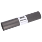 A rolled-up pack of EMIL DEISS KG (GmbH + Co.) garbage bags, labeled "DEISS 54919 - 500x600x0.01 mm gray | Roll (50 pieces)" on a solid white background.