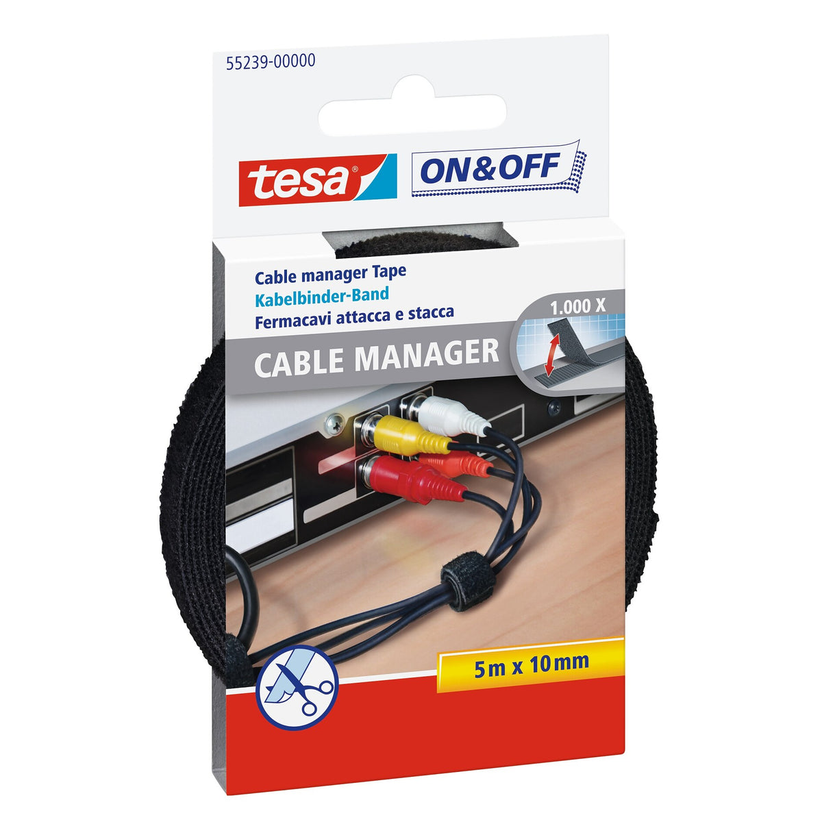 tesa On & Off Klett-Kabelbinder, schwarz, 5 m x 10 mm