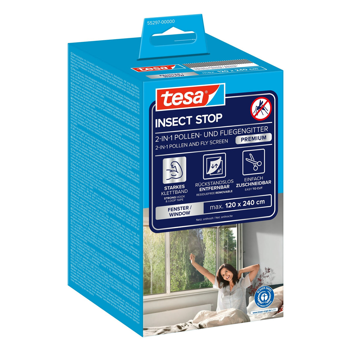 tesa INSECT STOP 2-in-1 Pollen- und Fliegengitter Premium, anthrazit 120 x 240 cm
