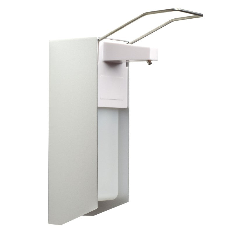 Der MCD MEDICAL CARE DENTAL GmbH NITRAS Desinfektionsmittelspender (1 Stück) fasst 1000 ml Flaschen, hat einen Armhebel zur einfachen Bedienung, ist aus Aluminium/Kunststoff in silber/weiß und wird inklusive Wandbefestigung geliefert.