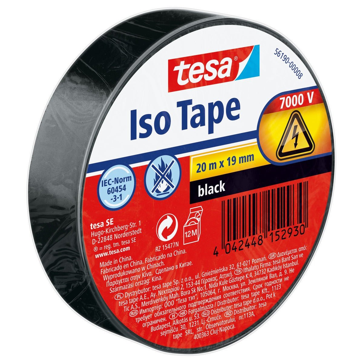 tesa SPVC Electrical Insulation Tape, Black, 20 m x 19 mm