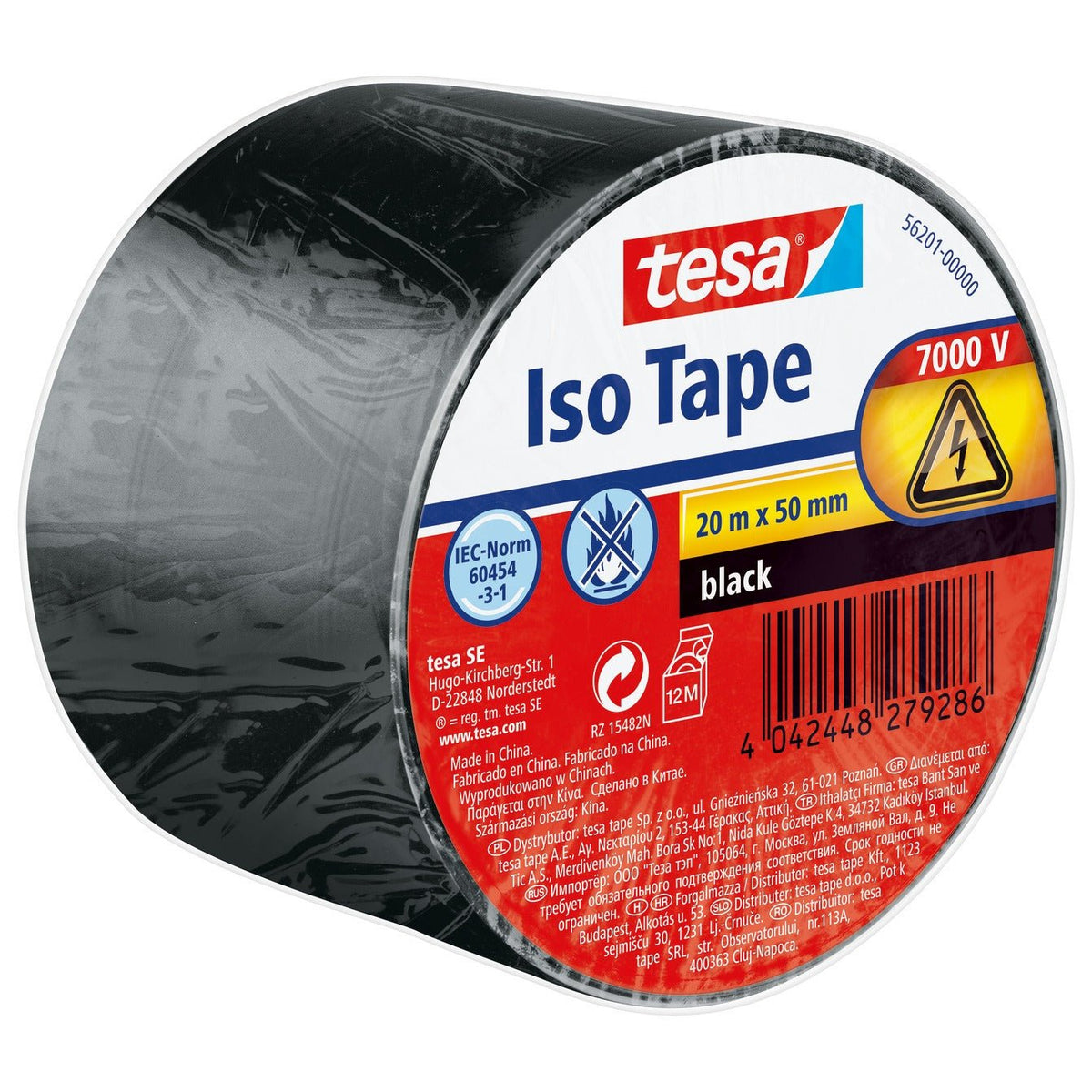 tesa SPVC Electrical Insulation Tape, Black, 20 m x 50 mm