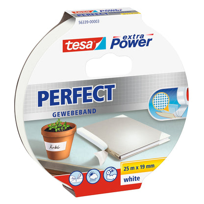tesa extra Power Perfect Gewebeband weiß, 25 m x 19 mm