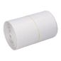 A roll of EMIL DEISS KG (GmbH + Co.) DEISS 56820 garbage bags (540x580x0.011 mm, white) is tightly wrapped and secured with a yellow rubber band on a white background - ideal for efficient waste disposal.