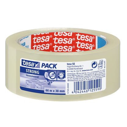 tesapack Strong Kartonverschlussband transparent, 66 m x 38 mm