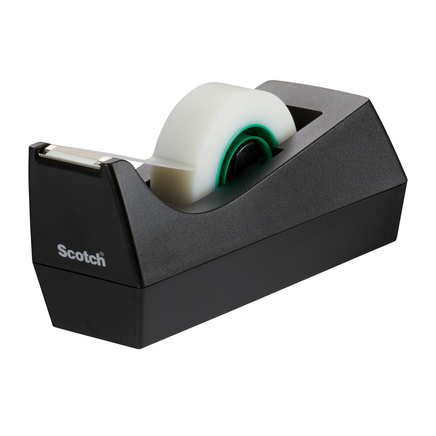 Der Scotch® C38 Tischabroller schwarz von 3M Deutschland GmbH enthält 3 Rollen Scotch® Magic™ Klebeband (19 mm x 33 m), hergestellt mit 66 % pflanzlichem Klebstoff - praktisch dank Metallabreißkante.