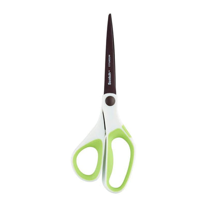 The Scotch™ titanium scissors (20 cm) from 3M Deutschland GmbH have white and light green handles with a metal blade, depicted against a simple white background.