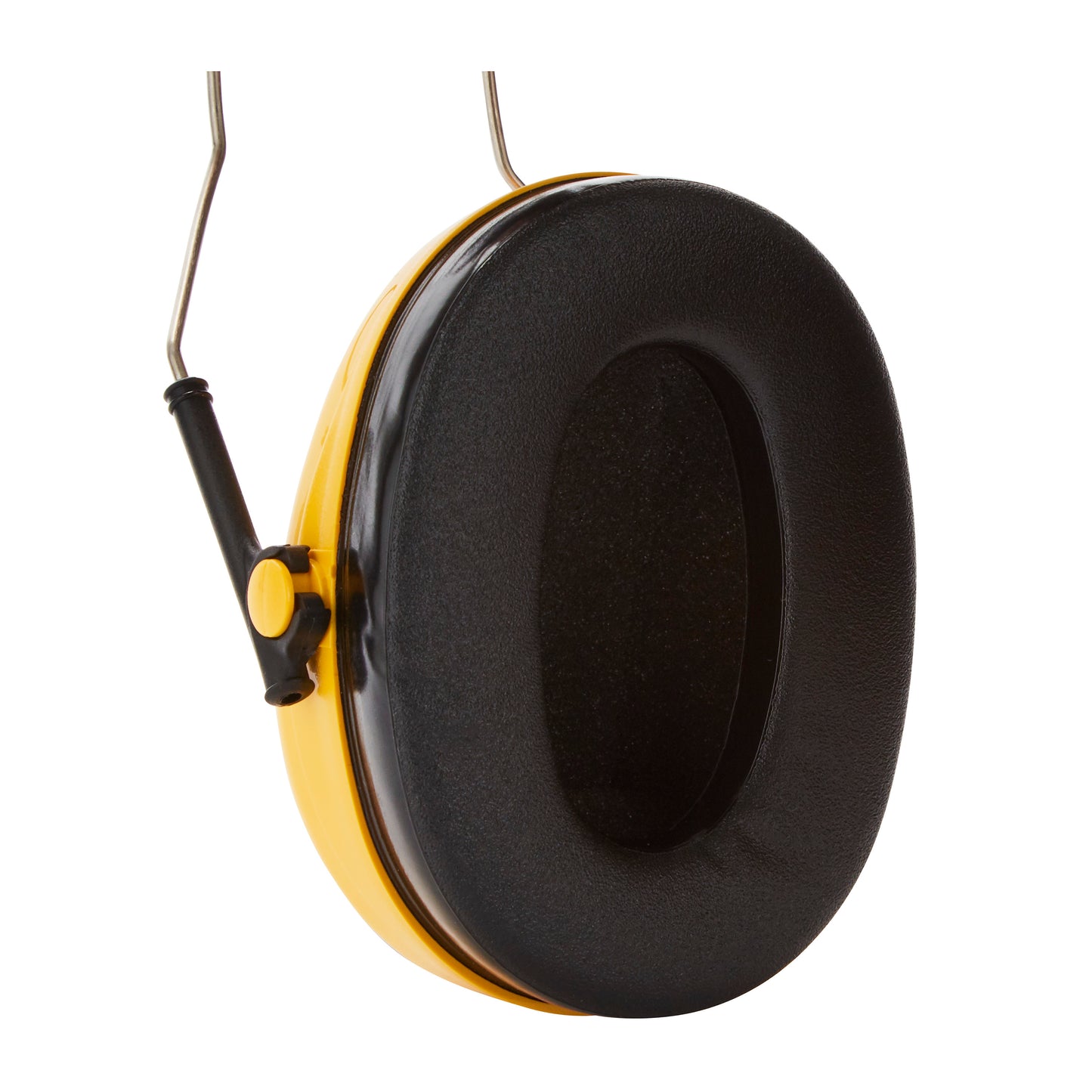 Close-up of a single 3M™ PELTOR™ Optime™ I Ear Muffs H510A (SNR 27 dB, Yellow) from 3M Deutschland GmbH with a metal headband, photographed against a simple white background. Package: 1 piece.
