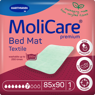 Discontinued item: MoliCare Pr Bed Mat Tex 7T Flü 75x85 with wings | Pack (10 pieces)