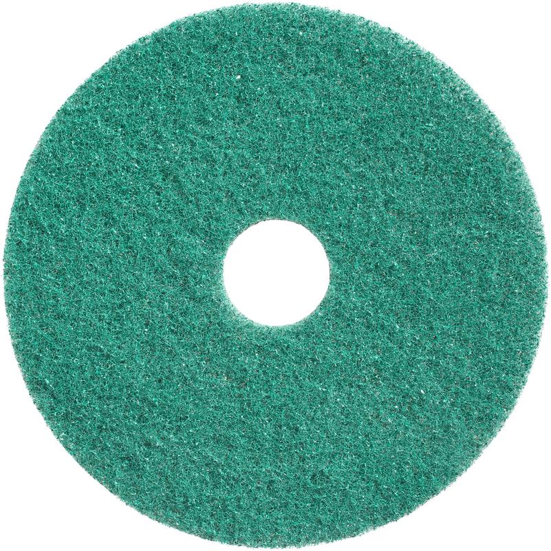 The Twister Pad, green from Diversey Deutschland GmbH & Co. OHG is a round, rough maintenance cleaning pad for stone floors with a center hole, shown here from a bird's eye view on a white background.