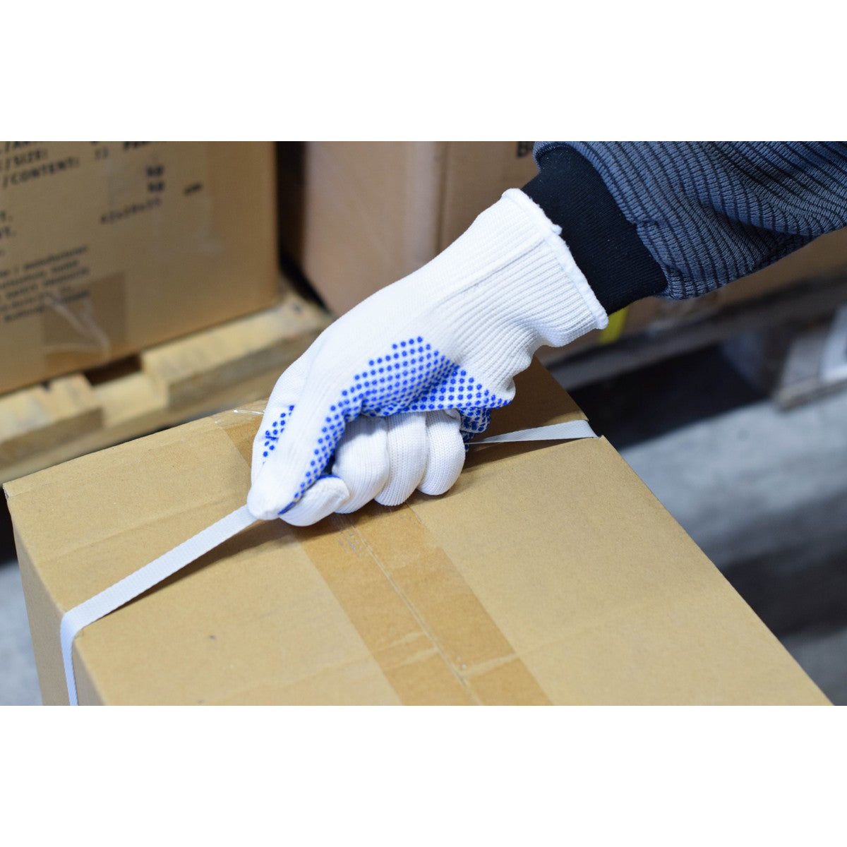 NITRAS knitted gloves, nylon / cotton, white / blue