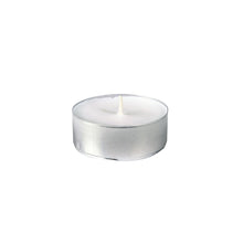 The Duni GmbH Rechaud candles 60 mm, white, ideal for buffets and celebrations, come in a pack of 20 pieces. Each tealight in a silver metal holder offers 10 hours of burn time and is depicted on a plain white background.