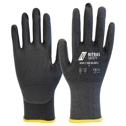 NITRAS ESD 3D CUT C, cut protection gloves, anthracite / black