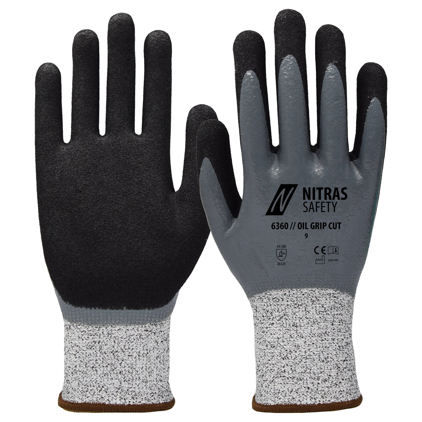 NITRAS OIL GRIP CUT, cut protection gloves, gray / black