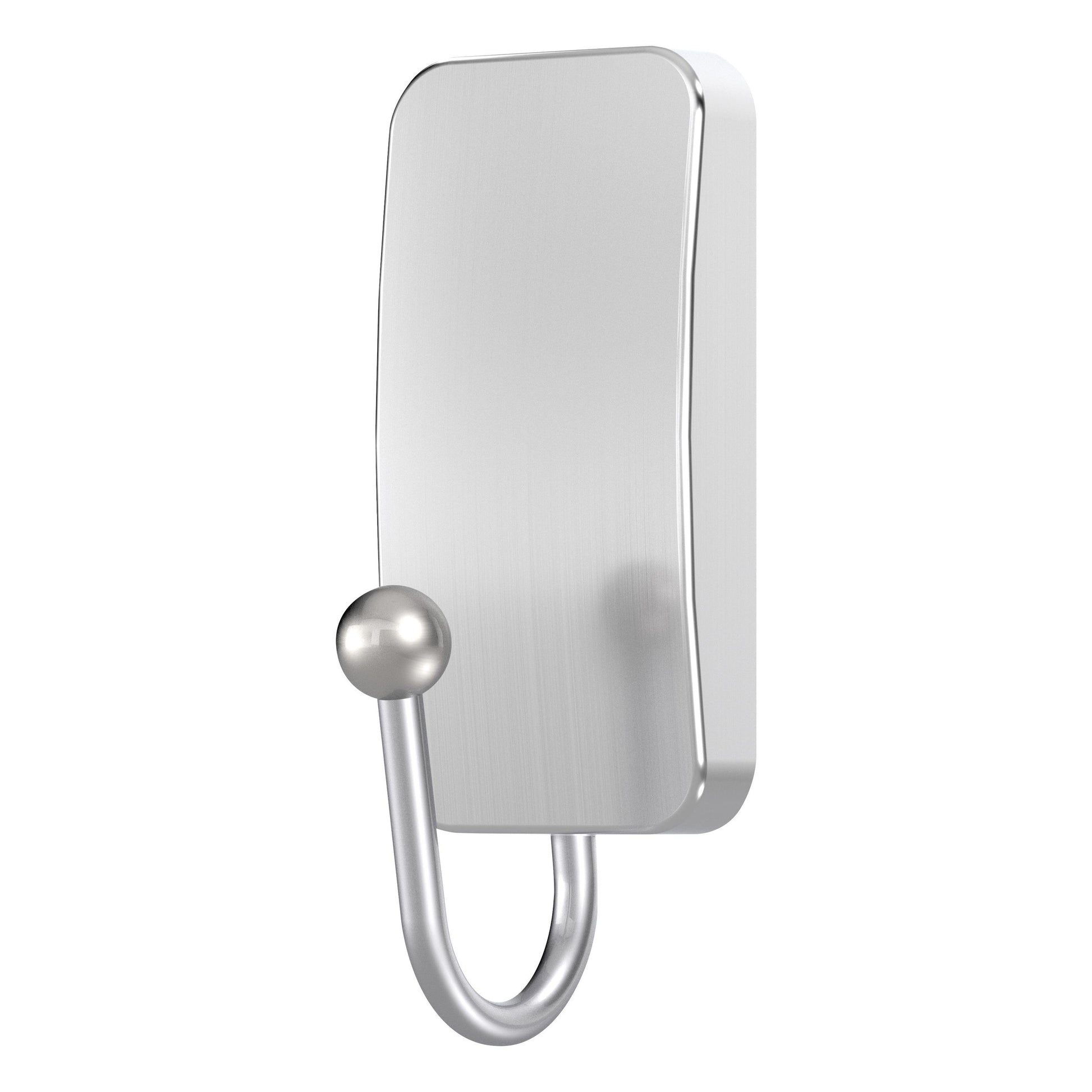 Der Command™ Metall-Haken Bad, schmal, Satin Nickel von 3M Deutschland GmbH zeichnet sich durch ein elegantes silbernes Design aus, das ideal für die Aufbewahrung im Badezimmer ist. Die glatte Oberfläche mit 1 Haken und 25 Streifen ist perfekt, um Gegenstände stilvoll aufzuhängen.