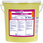 10 kg yellow plastic bucket with DR.SCHNELL PEROTEX GR CONC, a highly alkaline dishwashing detergent for commercial dishwashers, labeled in German with product information and barcode. Ideal for large kitchens.