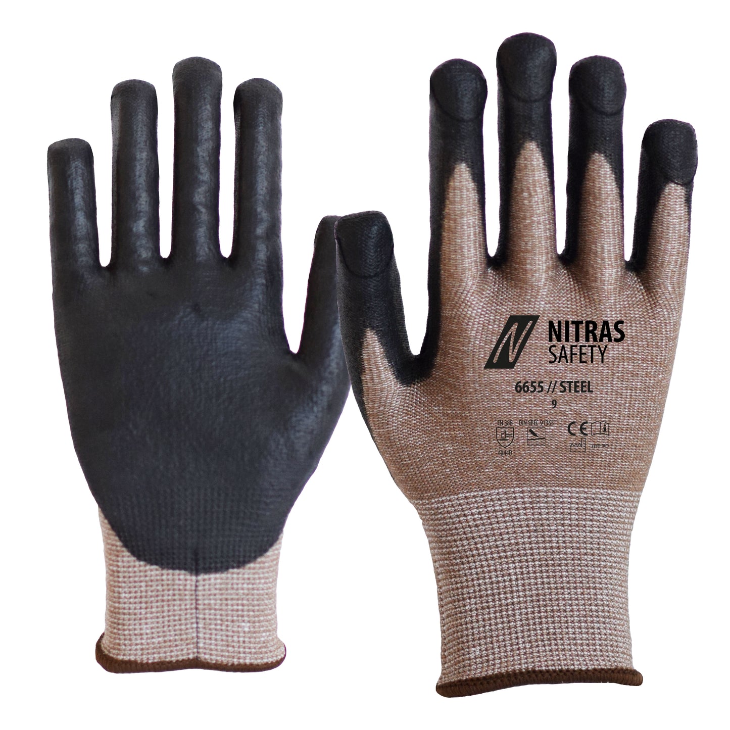NITRAS STEEL, stab protection gloves, brown / black