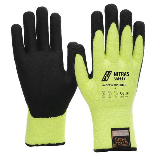 NITRAS TAEKI WINTER CUT, cut protection gloves, neon yellow / black