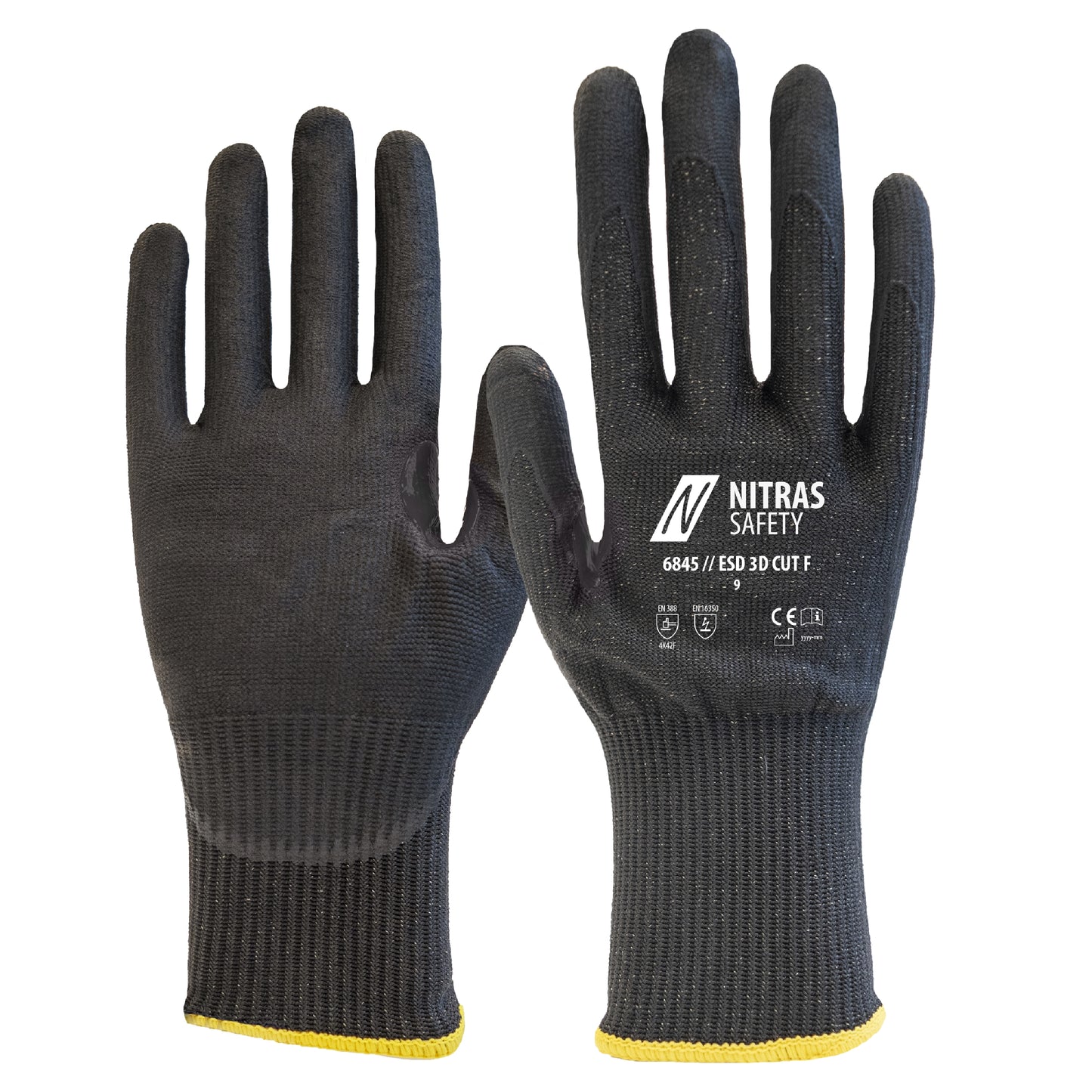 NITRAS ESD 3D CUT F, cut protection gloves, black